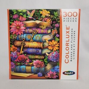 New Sealed RoseArt Colorluxe "Books and Flowers" 300 pc Colorful Jigsaw Puzzle